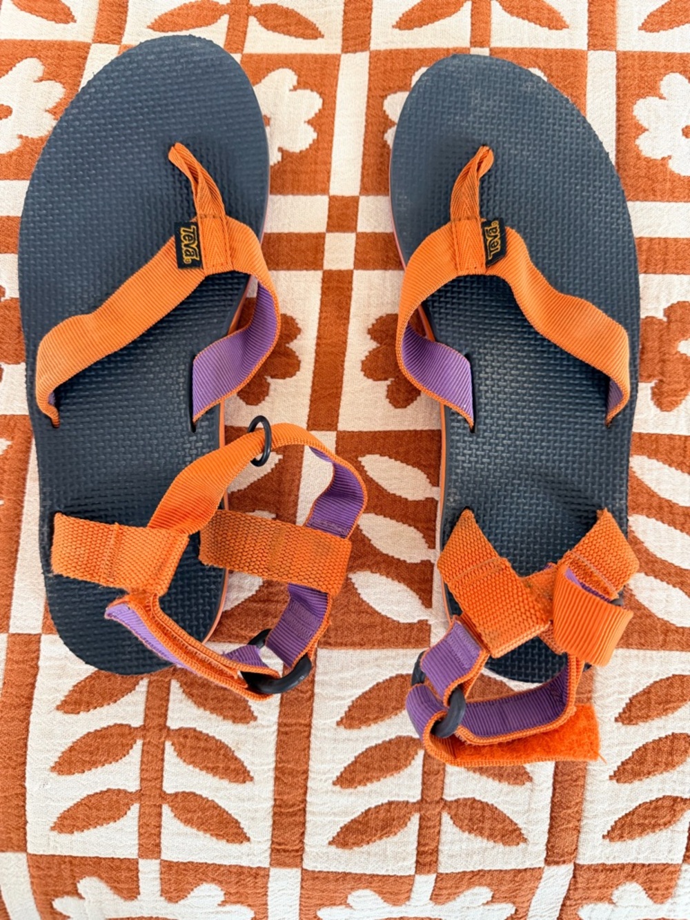 Teva Orange and Purple Strap Sandals with Navy Footbed